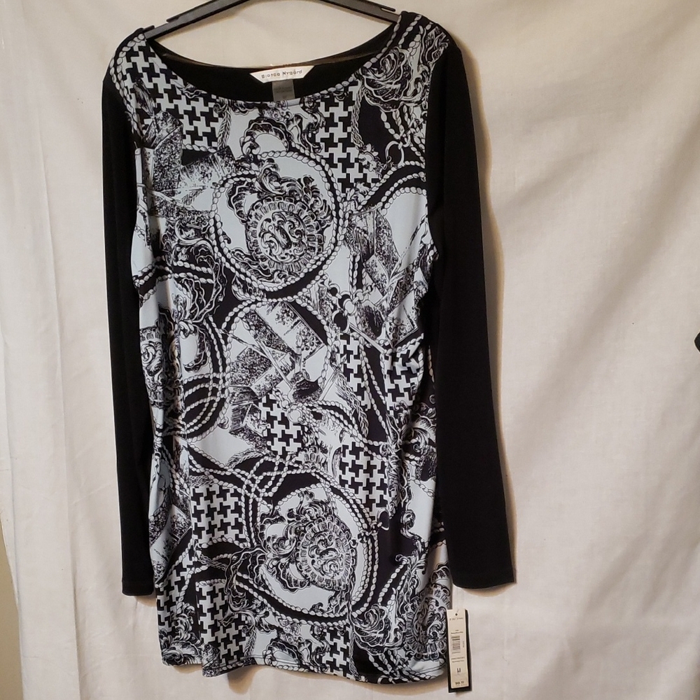 Chic Black and Pale Blue Patterned Tunic